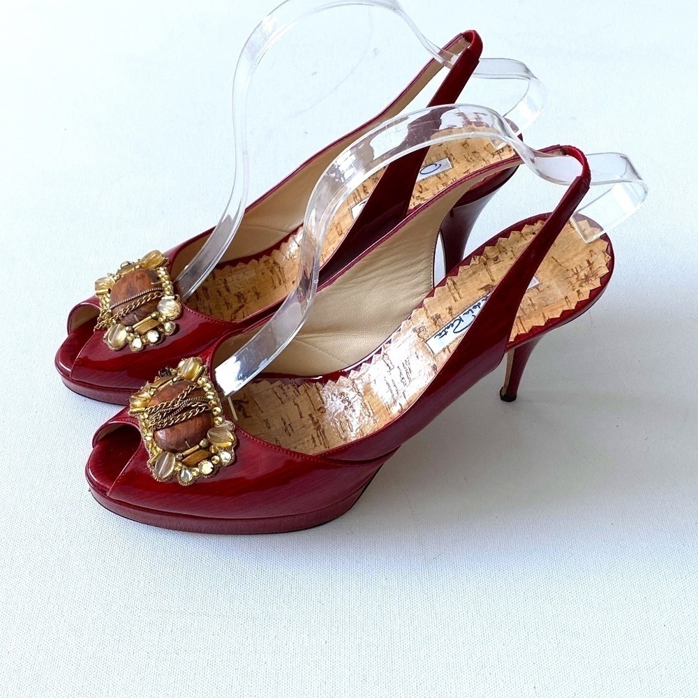 Oscar de la Renta Red Patent Embellished Platform